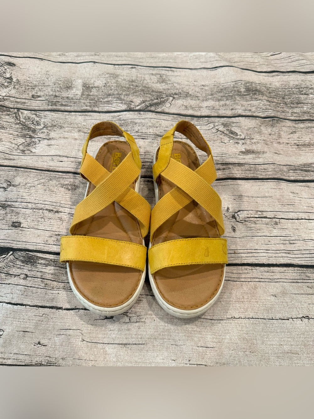 Born Yellow Crisscross Leather & Elastic Strappy Sandals Size 8